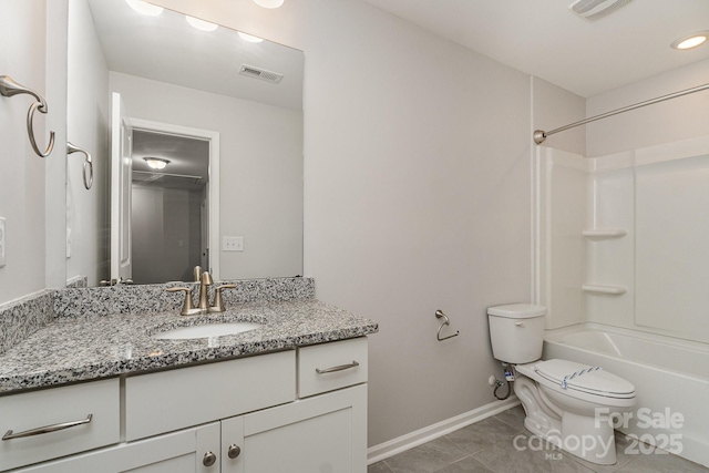 732 Altamonte Dr, Clover, SC 29710 - full bathroom with vanity, tile patterned flooring, toilet, baseboards, and shower / bathtub combination