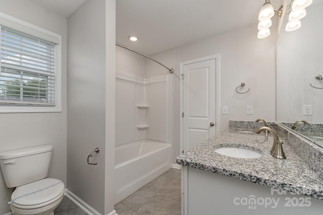 732 Altamonte Dr, Clover, SC 29710 - full bathroom featuring double vanity, shower / tub combination, toilet, tile patterned flooring, and baseboards