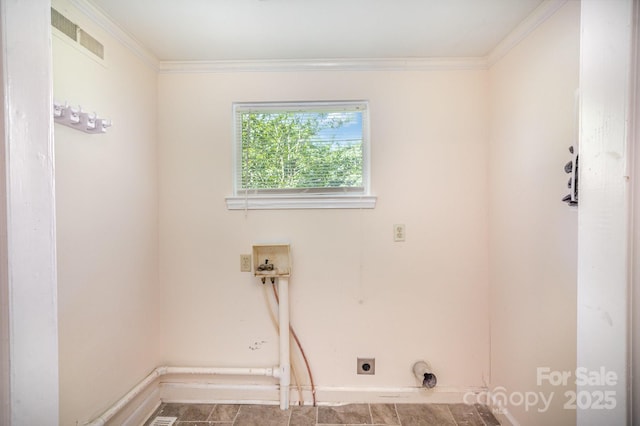 409 Edgewood Ct, Lancaster, SC 29720 - laundry area featuring electric dryer hookup, washer hookup, crown molding, and baseboards