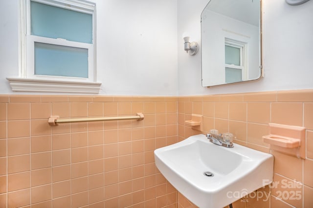 409 Edgewood Ct, Lancaster, SC 29720 - half bathroom with tile walls, a sink, and wainscoting