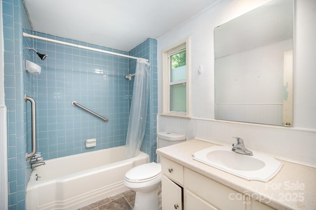 409 Edgewood Ct, Lancaster, SC 29720 - bathroom with shower / bath combo with shower curtain, vanity, toilet, and tile patterned flooring