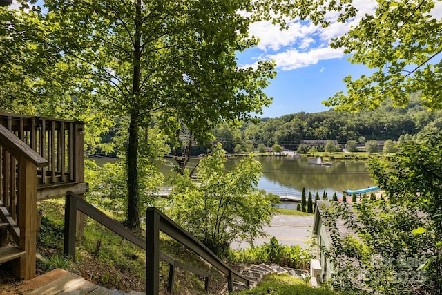 2827 Memorial Hwy, Lake Lure, NC 28746 - water view featuring a dock and a heavily wooded area