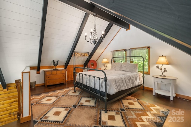 2827 Memorial Hwy, Lake Lure, NC 28746 - bedroom featuring wood finished floors, a chandelier, and baseboards