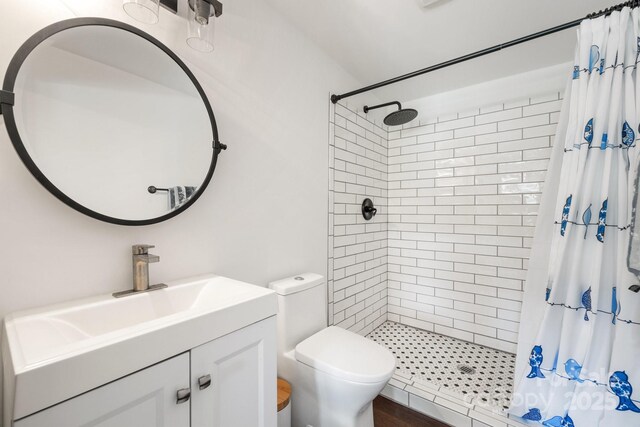 2827 Memorial Hwy, Lake Lure, NC 28746 - bathroom featuring a tile shower, vanity, and toilet