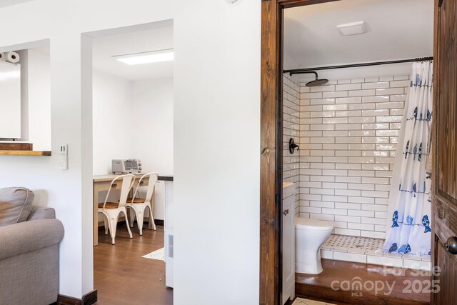 2827 Memorial Hwy, Lake Lure, NC 28746 - full bath with a stall shower, wood finished floors, and toilet