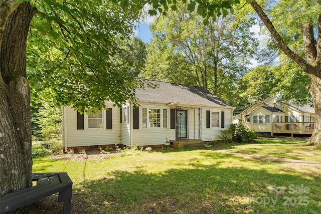 1072 5th St NE, Hickory, NC 28601 - view of front of property with a front lawn, crawl space, and a wooden deck