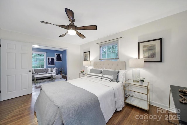 3800 Lovett Cir, Charlotte, NC 28210 - bedroom featuring wood finished floors and ceiling fan