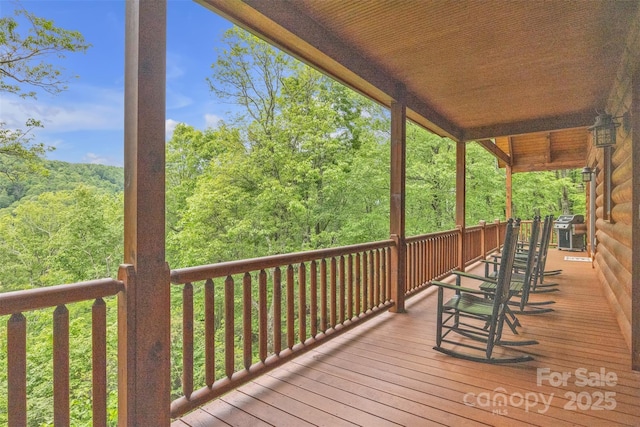 265 Laurel Mountain Estates Dr, Todd, NC 28684 - wooden deck featuring a grill and a forest view