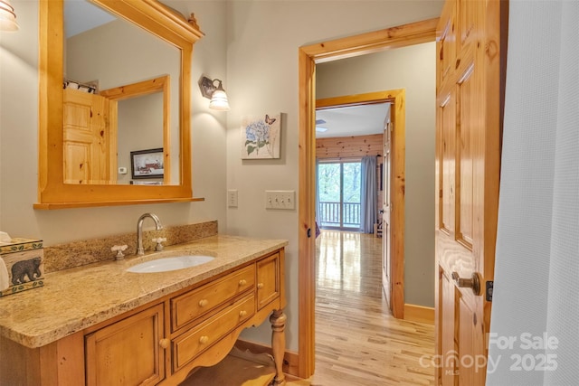 265 Laurel Mountain Estates Dr, Todd, NC 28684 - bathroom with wood finished floors, vanity, and baseboards