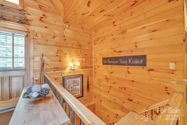 265 Laurel Mountain Estates Dr, Todd, NC 28684 - stairs with wooden walls and wooden ceiling