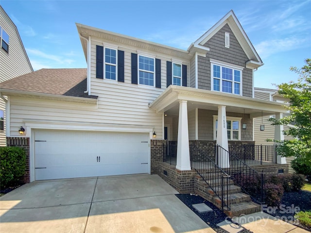 1680 Trentwood Dr, Fort Mill, SC 29715 - view of front of property with driveway, covered porch, roof with shingles, and brick siding