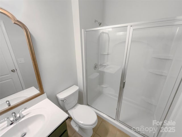 1680 Trentwood Dr, Fort Mill, SC 29715 - bathroom with a shower stall, vanity, toilet, and tile patterned flooring