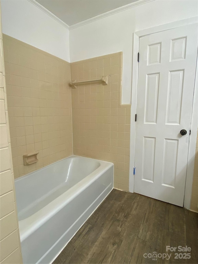 1300 Montgomery Ave, Albemarle, NC 28001 - full bathroom featuring crown molding, wood finished floors, and shower / washtub combination
