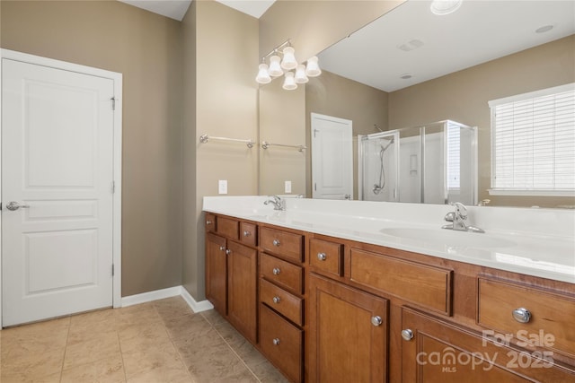 56119 Finches Ct, Indian Land, SC 29707 - bathroom with a shower stall and double vanity