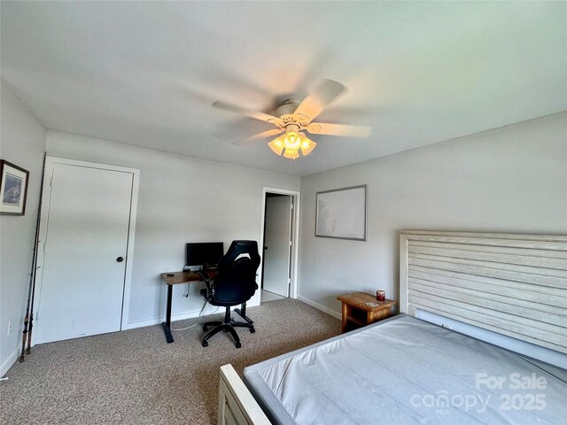 116 Grand Blvd Unit 4-B, Boone, NC 28607 - carpeted bedroom featuring baseboards, a ceiling fan, and an office area
