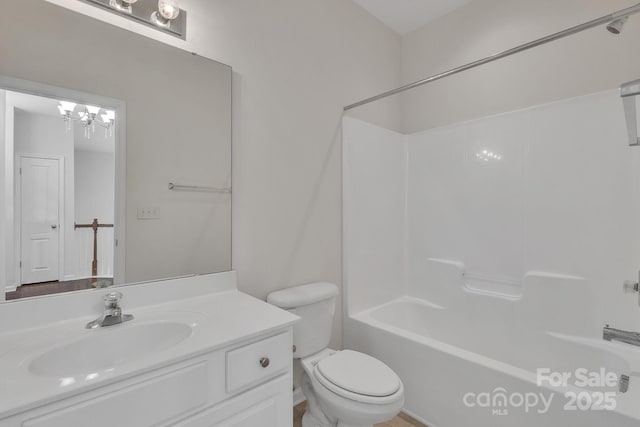 5963 Pale Moss Ln, Charlotte, NC 28269 - full bath with toilet, shower / washtub combination, vanity, and a chandelier