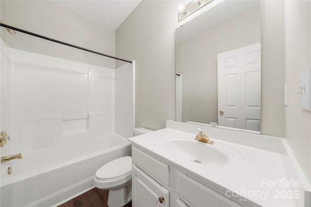 4510 Glenlea Commons Dr, Charlotte, NC 28216 - bathroom with toilet, vanity, shower / bathtub combination, and wood finished floors