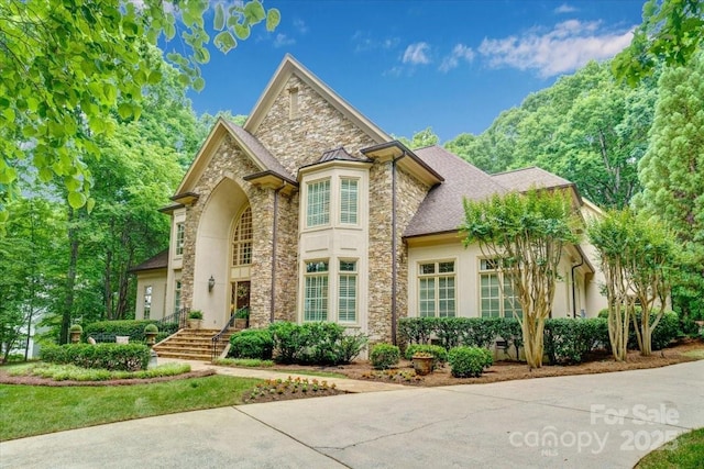 517 Kingsdown Ct, Waxhaw, NC 28173 - french country inspired facade featuring stone siding and stucco siding