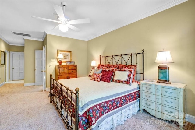 517 Kingsdown Ct, Waxhaw, NC 28173 - carpeted bedroom with ornamental molding, ceiling fan, and recessed lighting