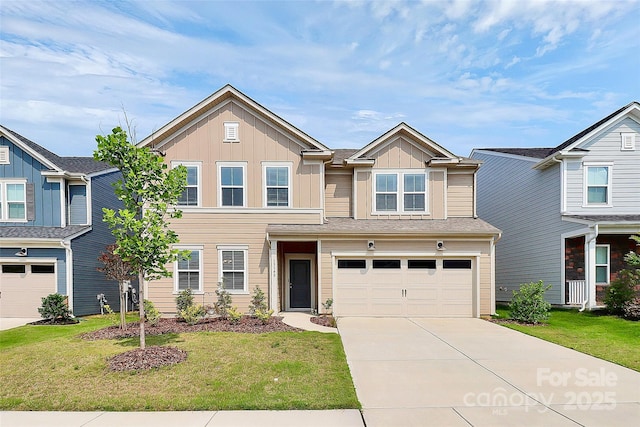 13140 Sudwick Ln, Charlotte, NC 28278 - view of front facade featuring board and batten siding, concrete driveway, and a front yard
