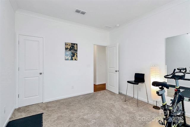 13140 Sudwick Ln, Charlotte, NC 28278 - exercise room with carpet, ornamental molding, and baseboards