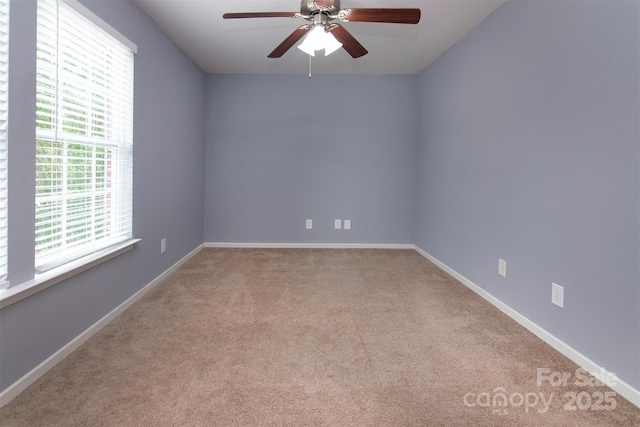 7623 Monarch Birch Ln, Charlotte, NC 28215 - spare room with carpet flooring, a ceiling fan, and baseboards