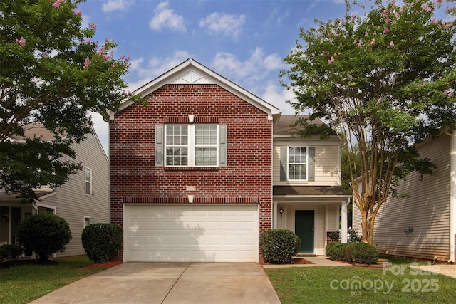 7623 Monarch Birch Ln, Charlotte, NC 28215 - traditional home with concrete driveway, brick siding, and a garage
