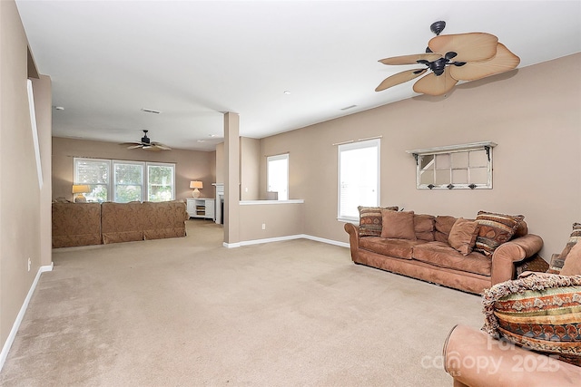 1817 Tradd Ave, Clover, SC 29710 - living room featuring ceiling fan, light carpet, and baseboards