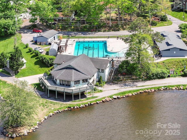 220 W College St, Black Mountain, NC 28711 - aerial view of property and surrounding area with a pool and a large body of water