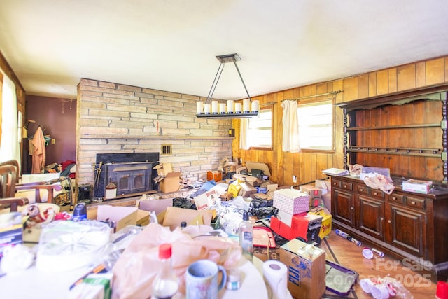 4739 US-23 Hwy, Mars Hill, NC 28754 - dining space featuring wooden walls, wood finished floors, and a fireplace