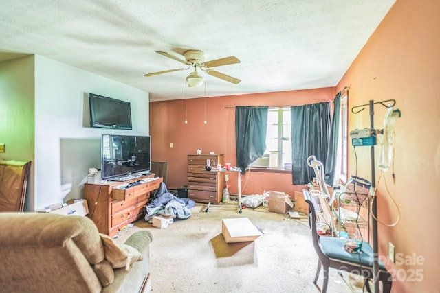 4739 US-23 Hwy, Mars Hill, NC 28754 - carpeted living room with a ceiling fan and a textured ceiling