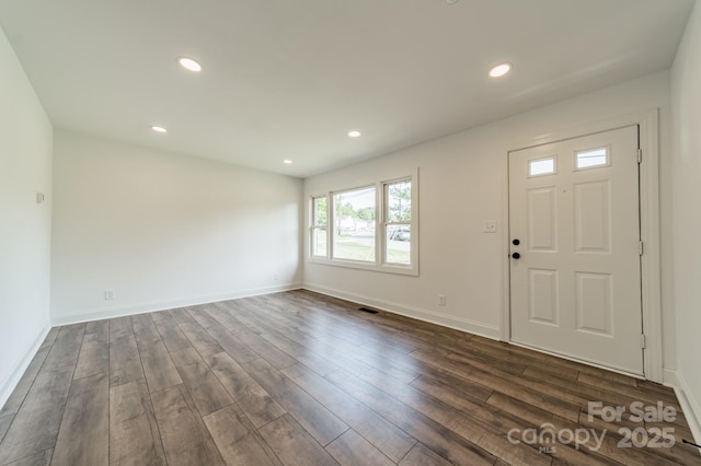3608 Crestridge Dr, Charlotte, NC 28217 - entryway with recessed lighting, dark wood-style floors, and baseboards