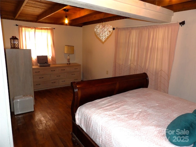 345 Old Toll Cir, Black Mountain, NC 28711 - bedroom with dark wood-style floors and wooden ceiling with exposed beams