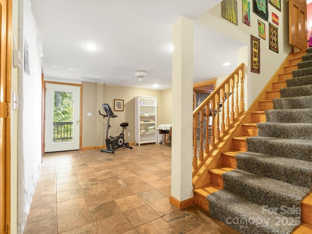 2981 Heath Peak Rd, Waynesville, NC 28785 - stairway with baseboards and recessed lighting