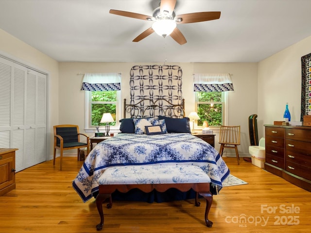 2981 Heath Peak Rd, Waynesville, NC 28785 - bedroom featuring multiple windows, light wood-type flooring, and a closet