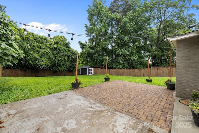 5008 Unaka Ave, Charlotte, NC 28205 - fenced backyard with a storage unit and a patio