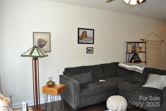 20 Foxden Dr Unit 203, Fletcher, NC 28732 - living area with ceiling fan, wood finished floors, and baseboards