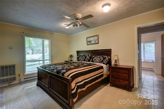 41 Balsam Shadows Rd, Maggie Valley, NC 28751 - bedroom with a baseboard radiator, multiple windows, crown molding, and a textured ceiling