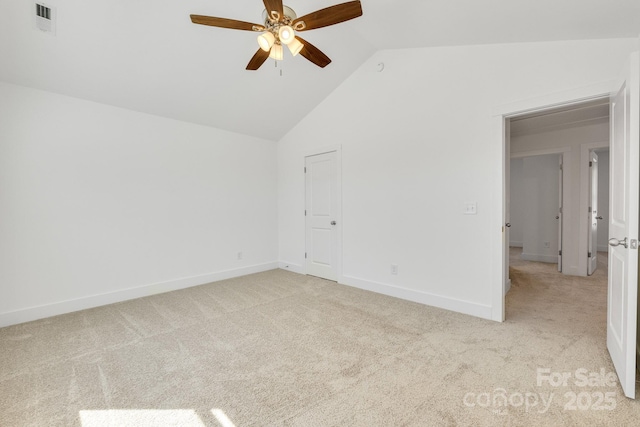 81 Kirk St, Salisbury, NC 28144 - unfurnished room featuring light colored carpet, a ceiling fan, baseboards, and high vaulted ceiling