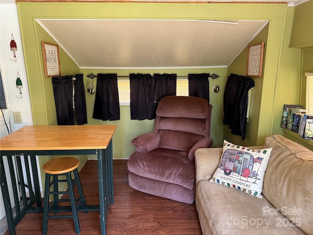 104 Deer Park Rd Unit D143, Mount Gilead, NC 27306 - living room featuring vaulted ceiling, crown molding, and wood finished floors