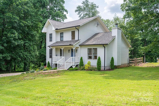 1256 Canseco Ln, Hickory, NC 28602 - traditional-style house with covered porch, roof with shingles, and a chimney