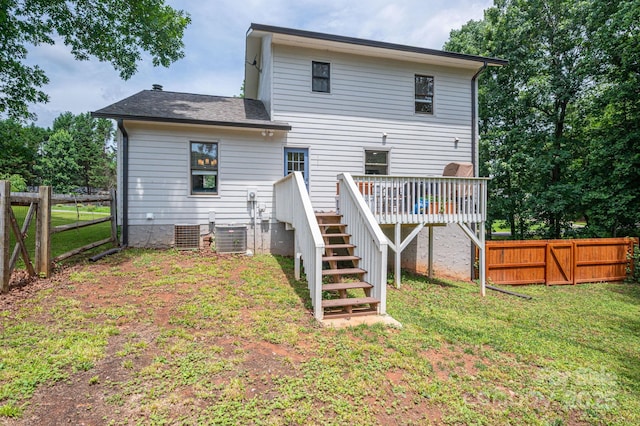 1256 Canseco Ln, Hickory, NC 28602 - back of property featuring a deck, stairs, a fenced backyard, and crawl space