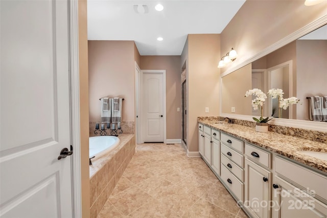 1600 Buckland Ct, Indian Land, SC 29707 - full bath featuring double vanity, a garden tub, tile patterned flooring, and recessed lighting