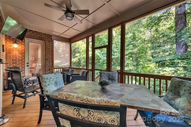 1600 Buckland Ct, Indian Land, SC 29707 - sunroom featuring outdoor dining area, ceiling fan, and vaulted ceiling