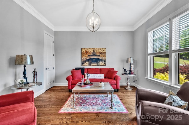 1600 Buckland Ct, Indian Land, SC 29707 - living room with a chandelier, wood finished floors, and ornamental molding