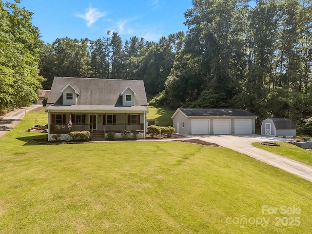 449 Concord Rd, Fletcher, NC 28732 - cape cod-style house with covered porch, a garage, and a front yard