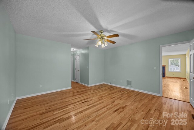 449 Concord Rd, Fletcher, NC 28732 - unfurnished room with light wood-type flooring, a ceiling fan, a textured ceiling, and baseboards