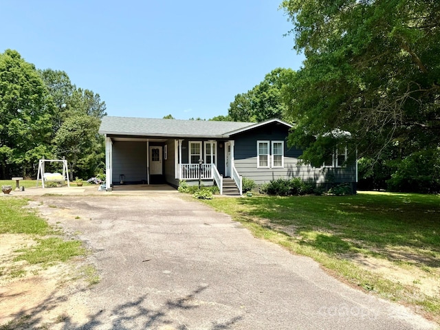 3810 Biggers Rd, York, SC 29745 - ranch-style home with covered porch, driveway, an attached carport, and a front yard