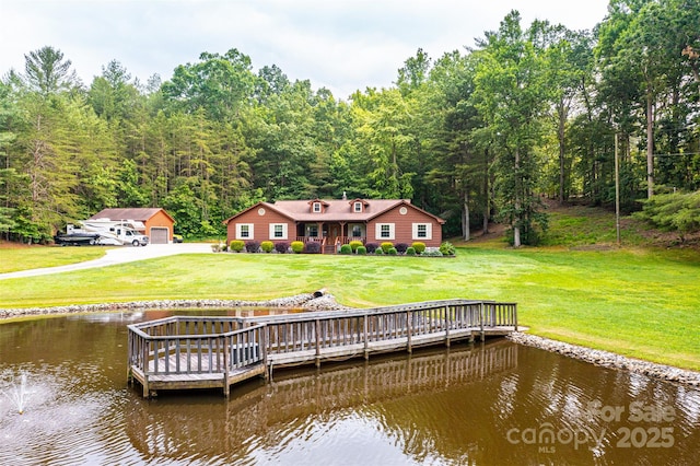 377 Birch Circle Dr, Hudson, NC 28638 - dock with a water view, a yard, and a forest view
