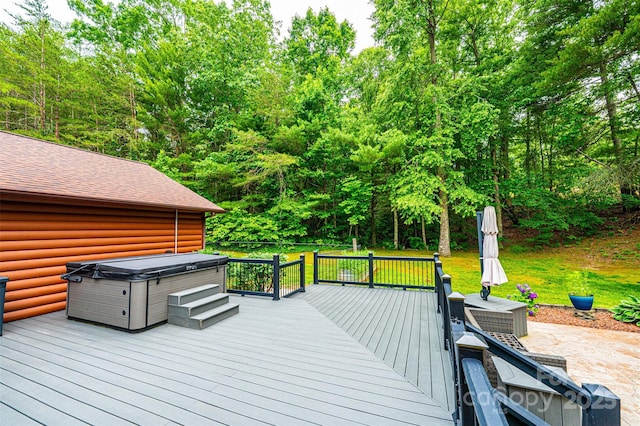 377 Birch Circle Dr, Hudson, NC 28638 - wooden terrace with a hot tub